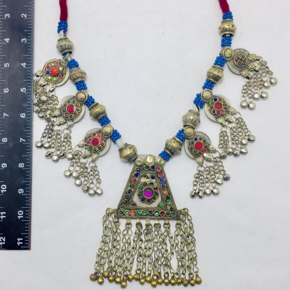 Afghan Vintage Long Dangling Pendant Necklace, Beaded Vintage Pendant Necklace - Picture 8 of 9